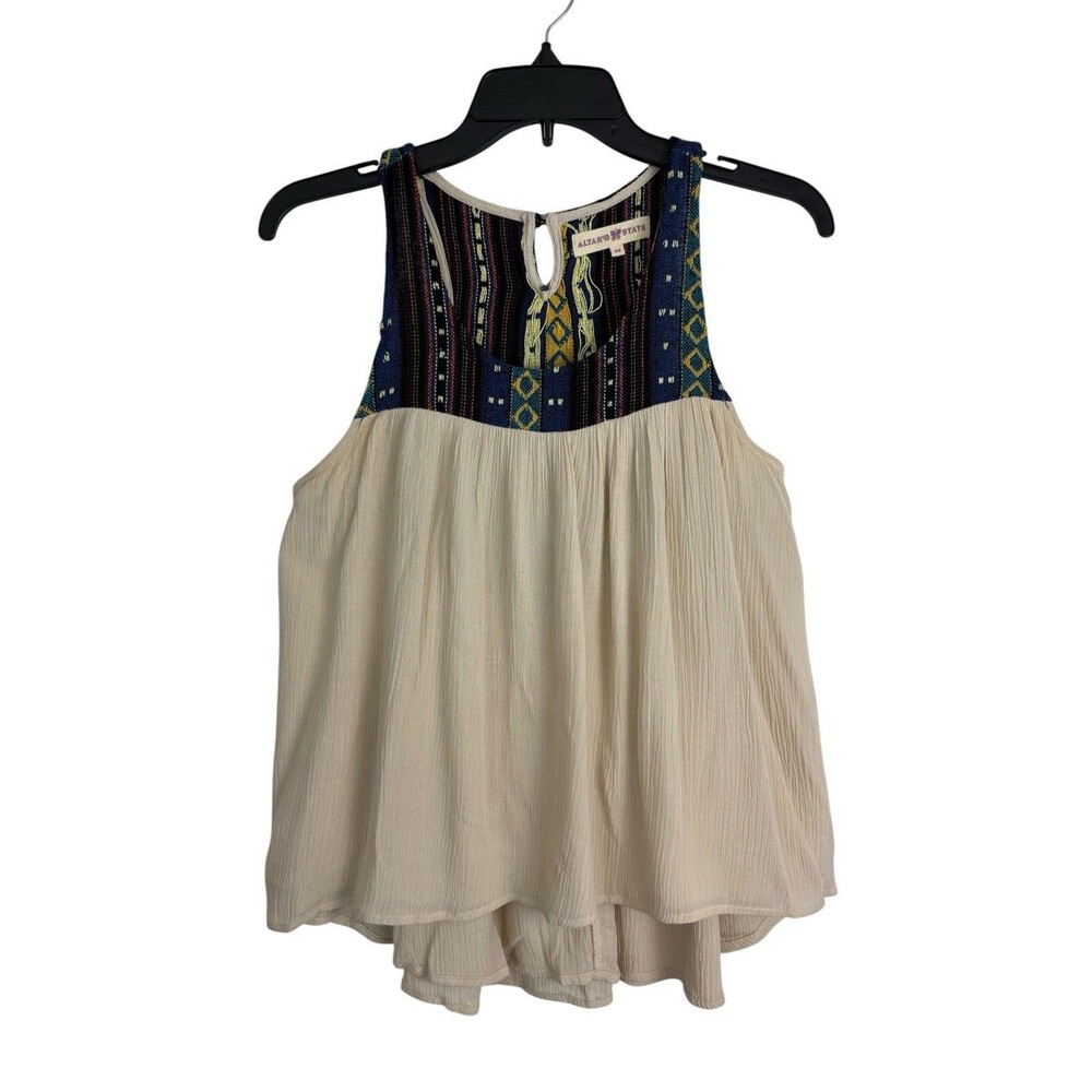 Altar'd Womens Shirt Size Medium Tank Cream Textured Tribal Pattern Embroidered